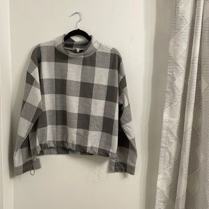 Grey plaid mock neck sweater